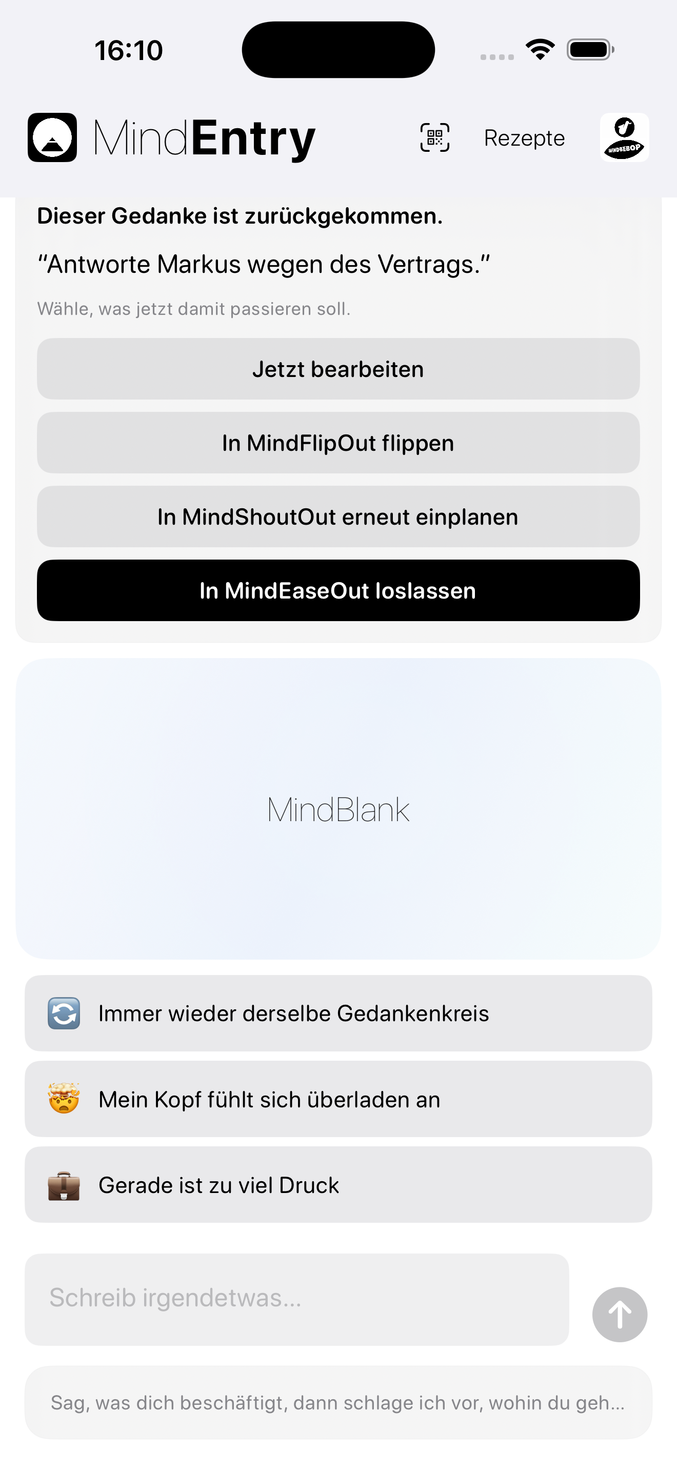 MindPreCog-Prompt für zurückgekehrte Gedanken in MindEntry