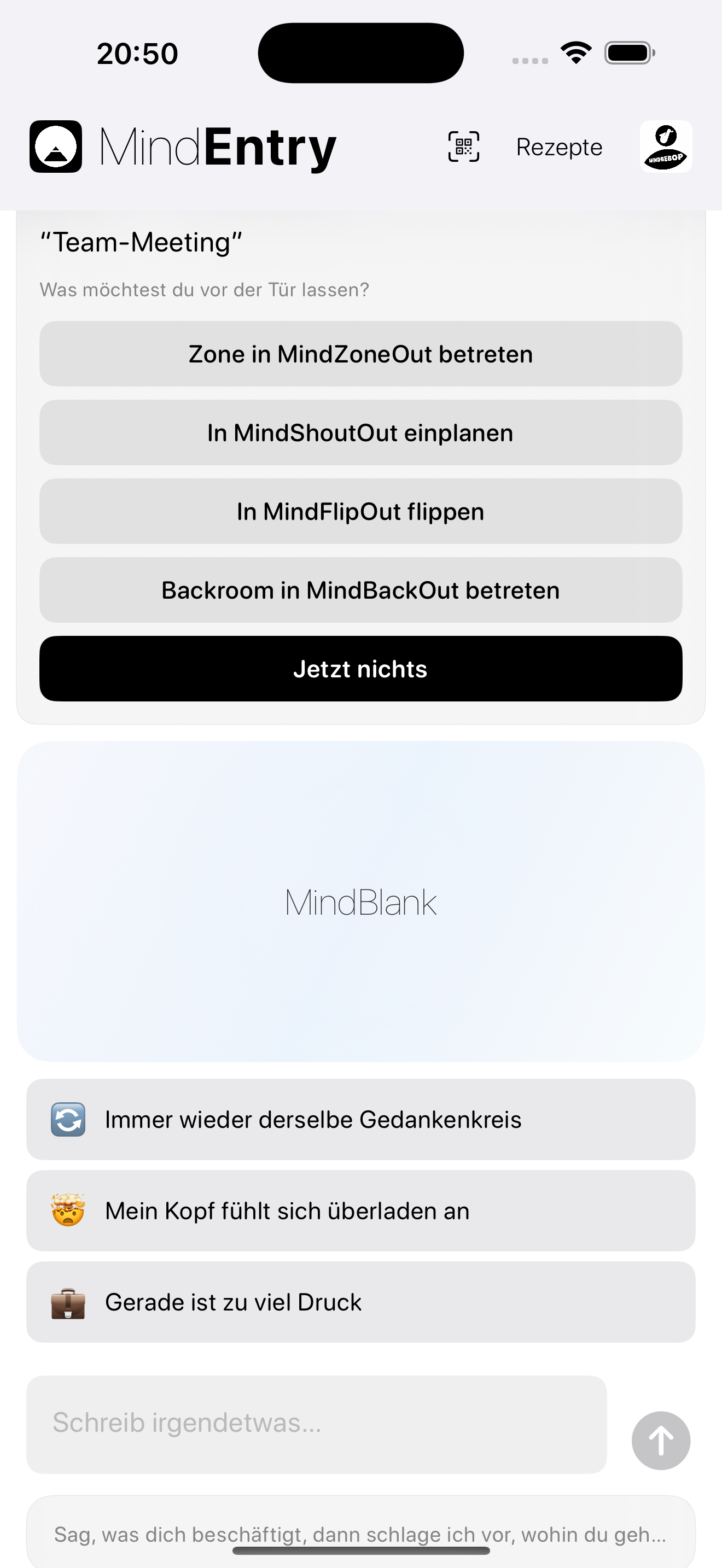 MindPreCog-Prompt für wiederholt zurückkehrende Gedanken in MindEntry