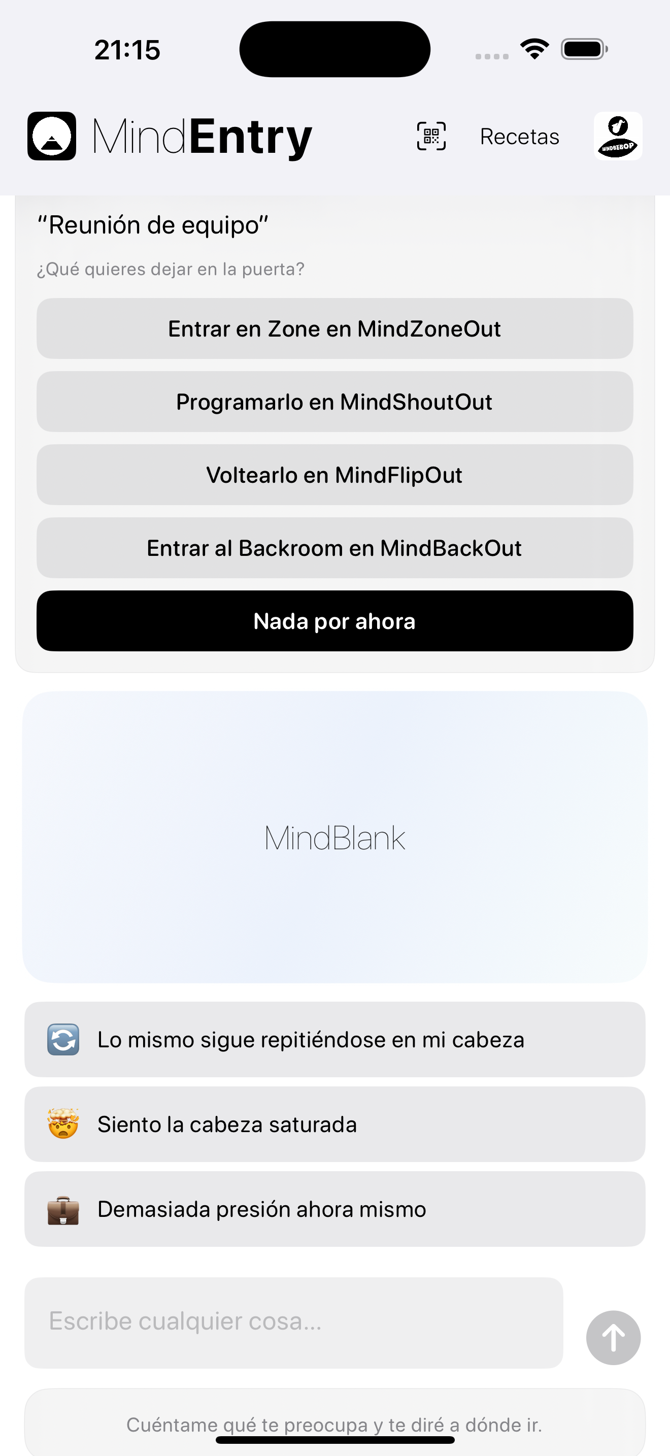 Prompt de MindPreCog para retornos repetidos en MindEntry
