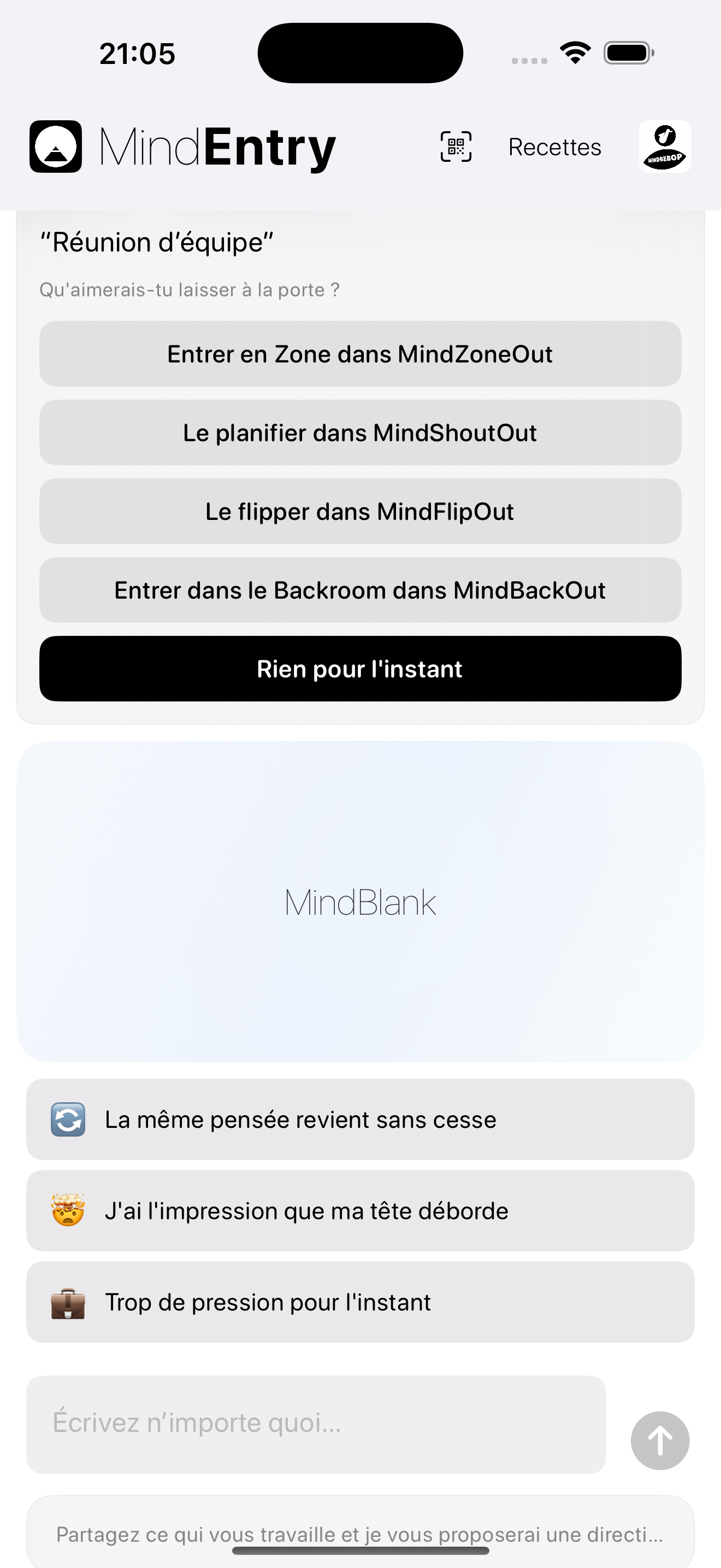 Prompt MindPreCog pour une pensée revenue à plusieurs reprises dans MindEntry