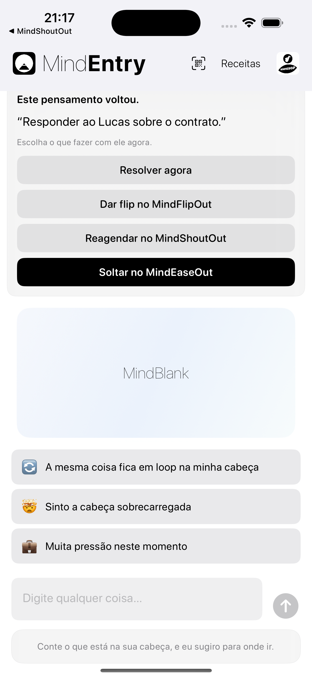 Prompt do MindPreCog para um pensamento que retornou no MindEntry